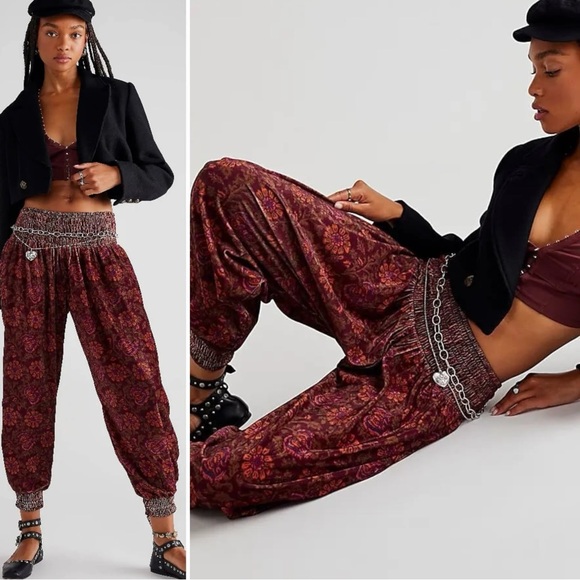 Free People FP One Marla Velvet Harem Gypsy Pants Plum Size Large NEW Bohemian - Picture 1 of 15